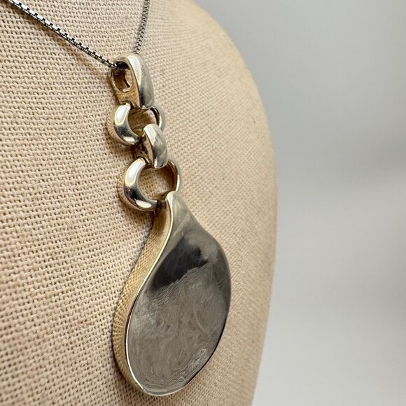 VTG Sterling Silver 925 Chunky Drop Shape Pendant Ruby Accent Bold 18" Chain - Picture 5 of 12